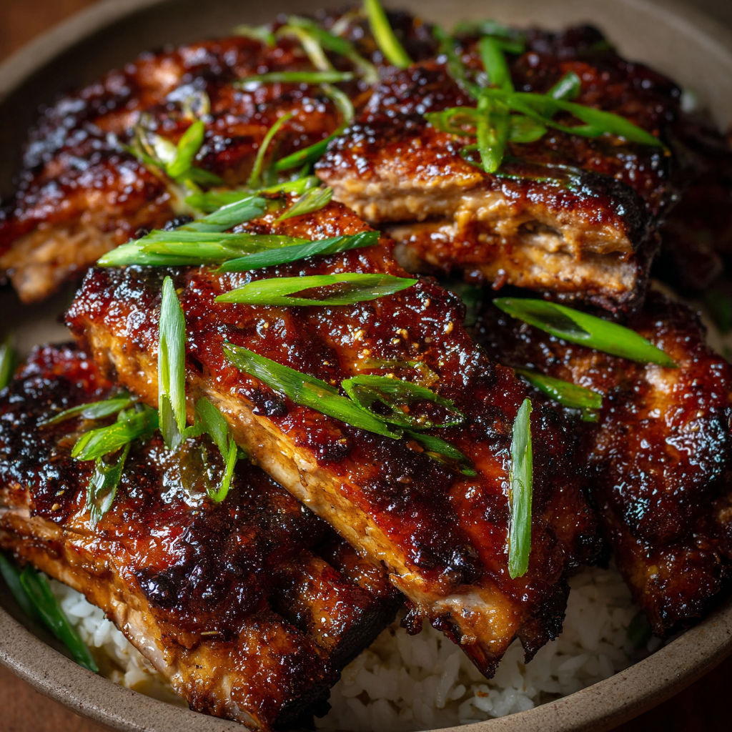 A bowl of meat with rice and green onions.