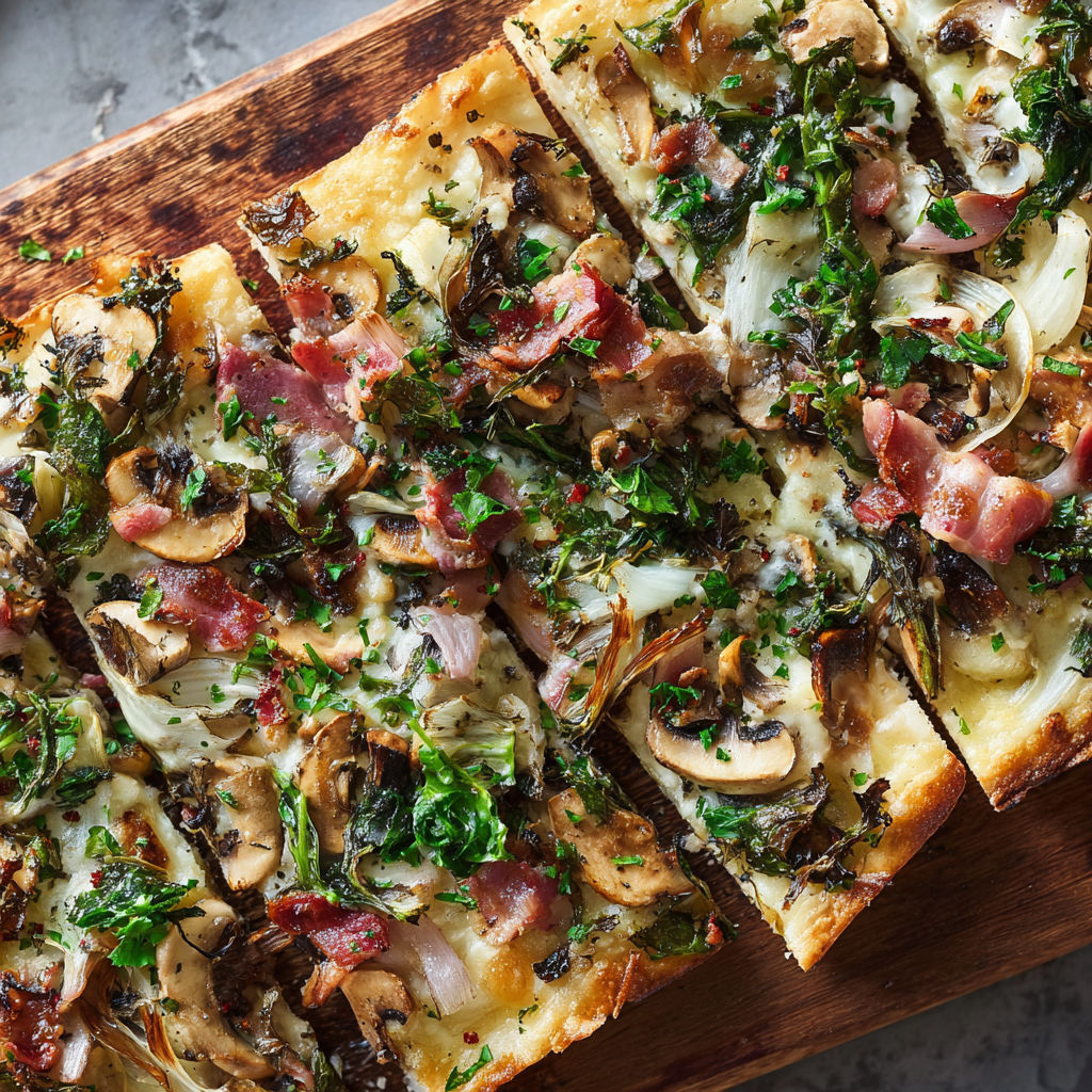 A slice of pizza with mushrooms and spinach.