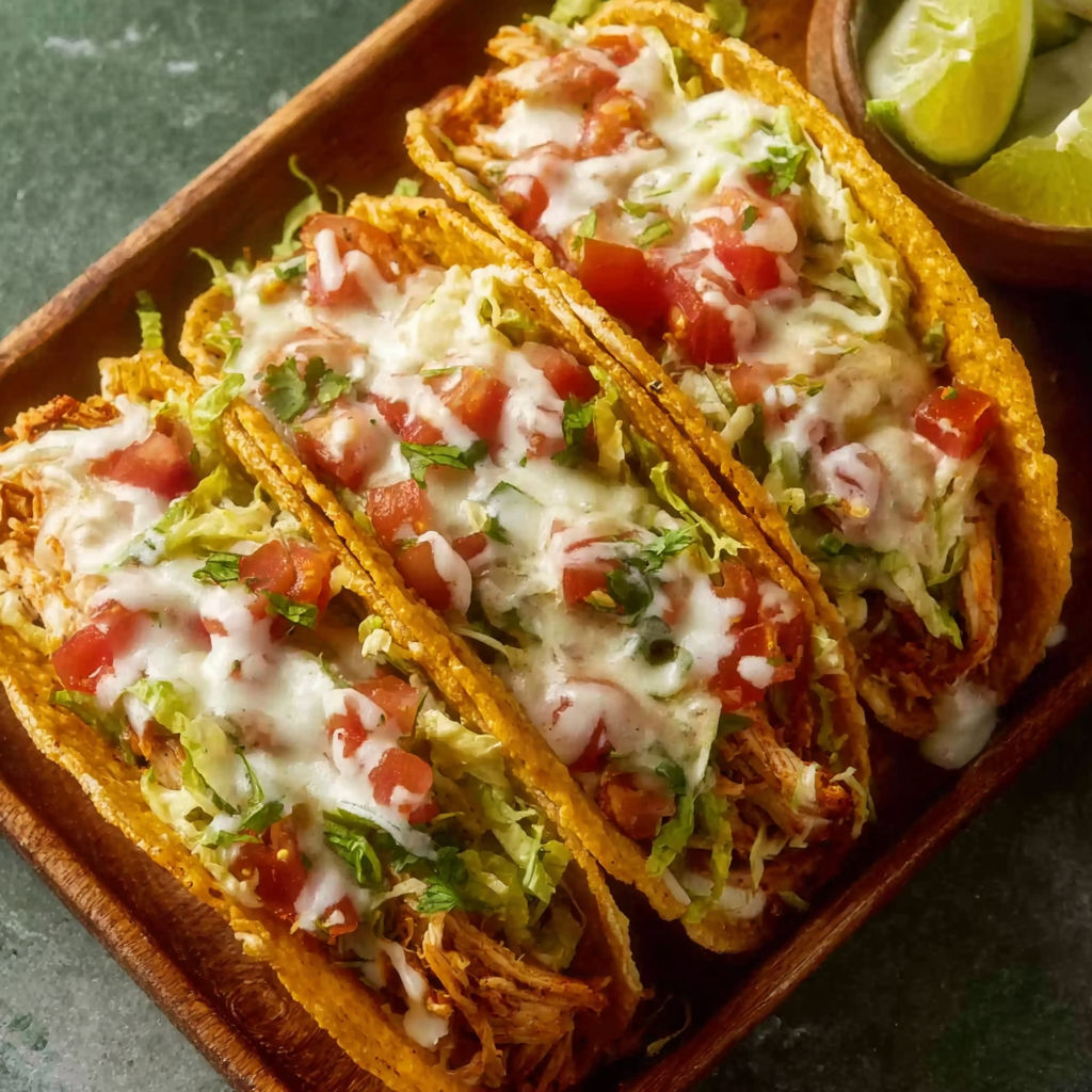 Two tacos with lettuce and tomatoes.