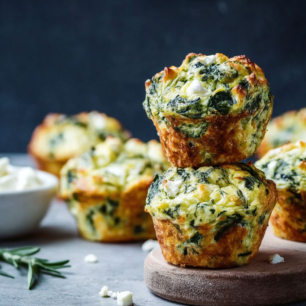 A stack of spinach and feta muffins.