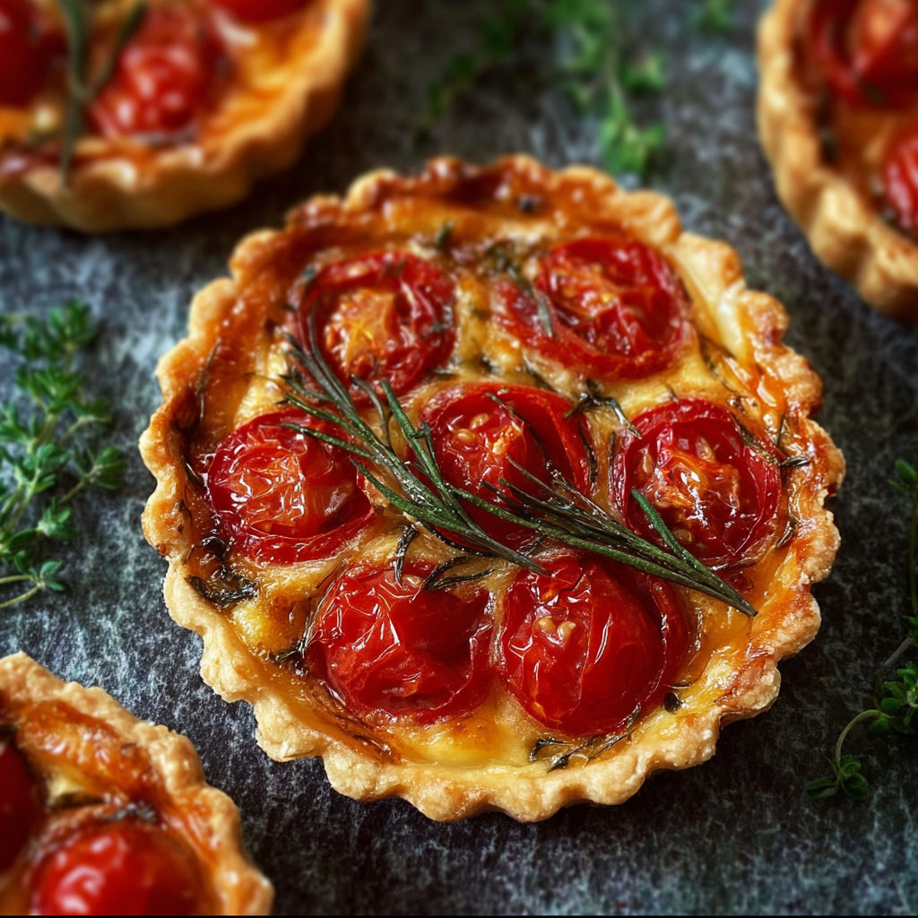 A close up of a tomato tart.