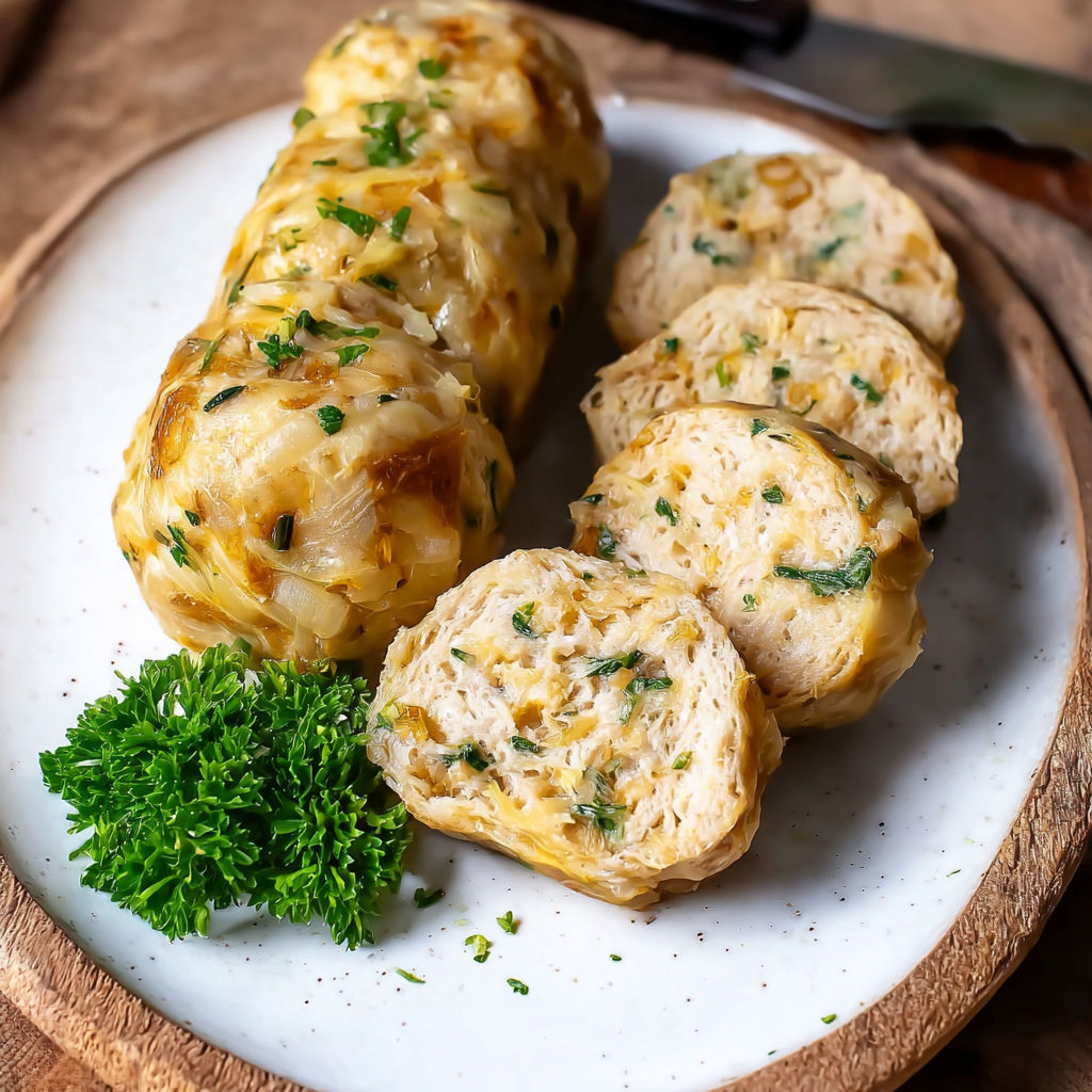 A plate of food with a green garnish.
