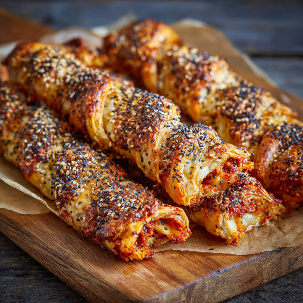 A wooden cutting board with a knusperstangen.