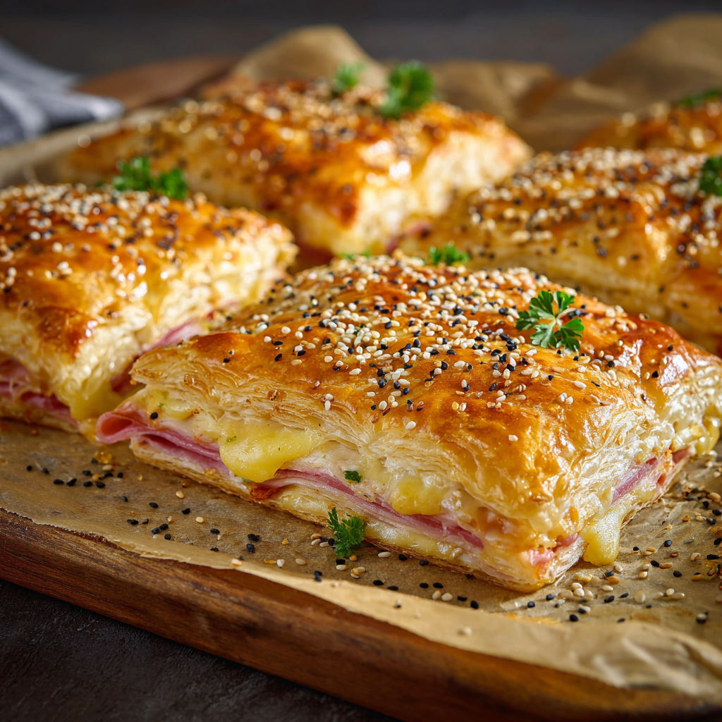 A plate of sandwiches with meat and cheese.