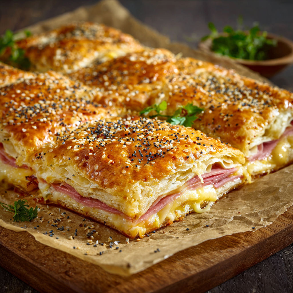 A slice of ham and cheese sandwich.