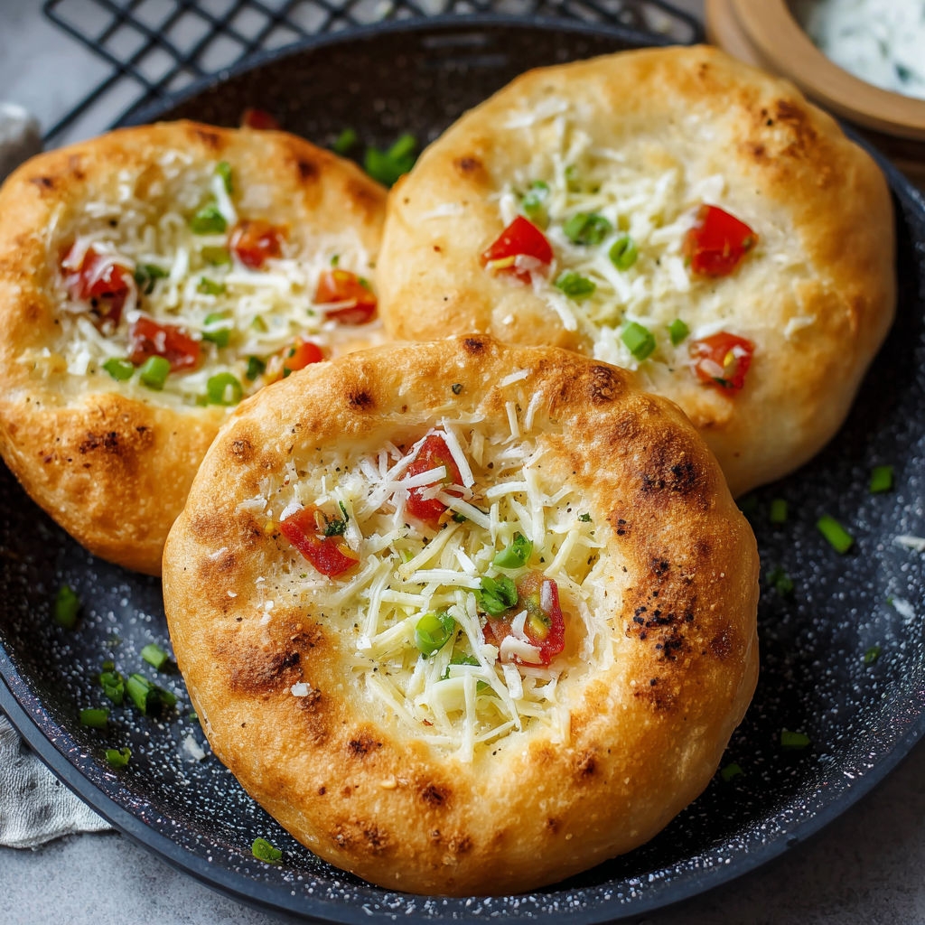 Two pieces of bread with cheese and tomatoes.