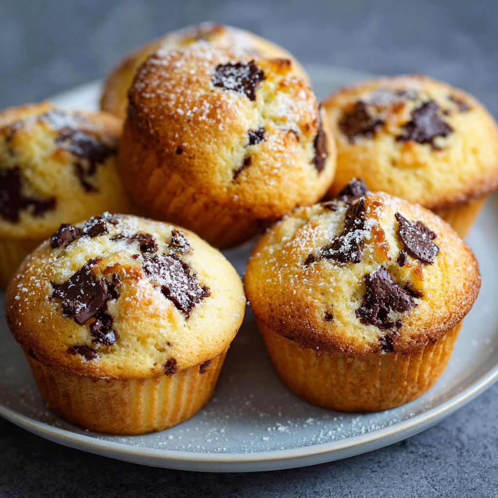 A plate of muffins with powdered sugar on top.