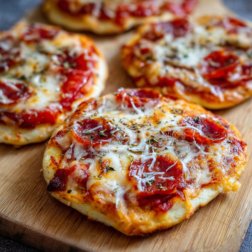 A pizza with cheese and pepperoni on a wooden board.