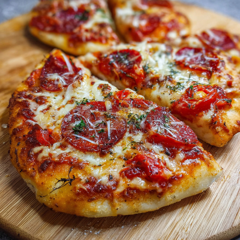A slice of pizza on a wooden board.