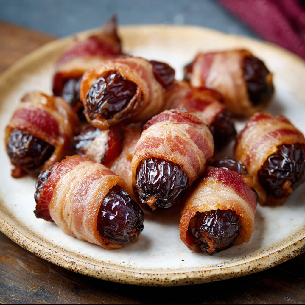 A plate of bacon wrapped dates.