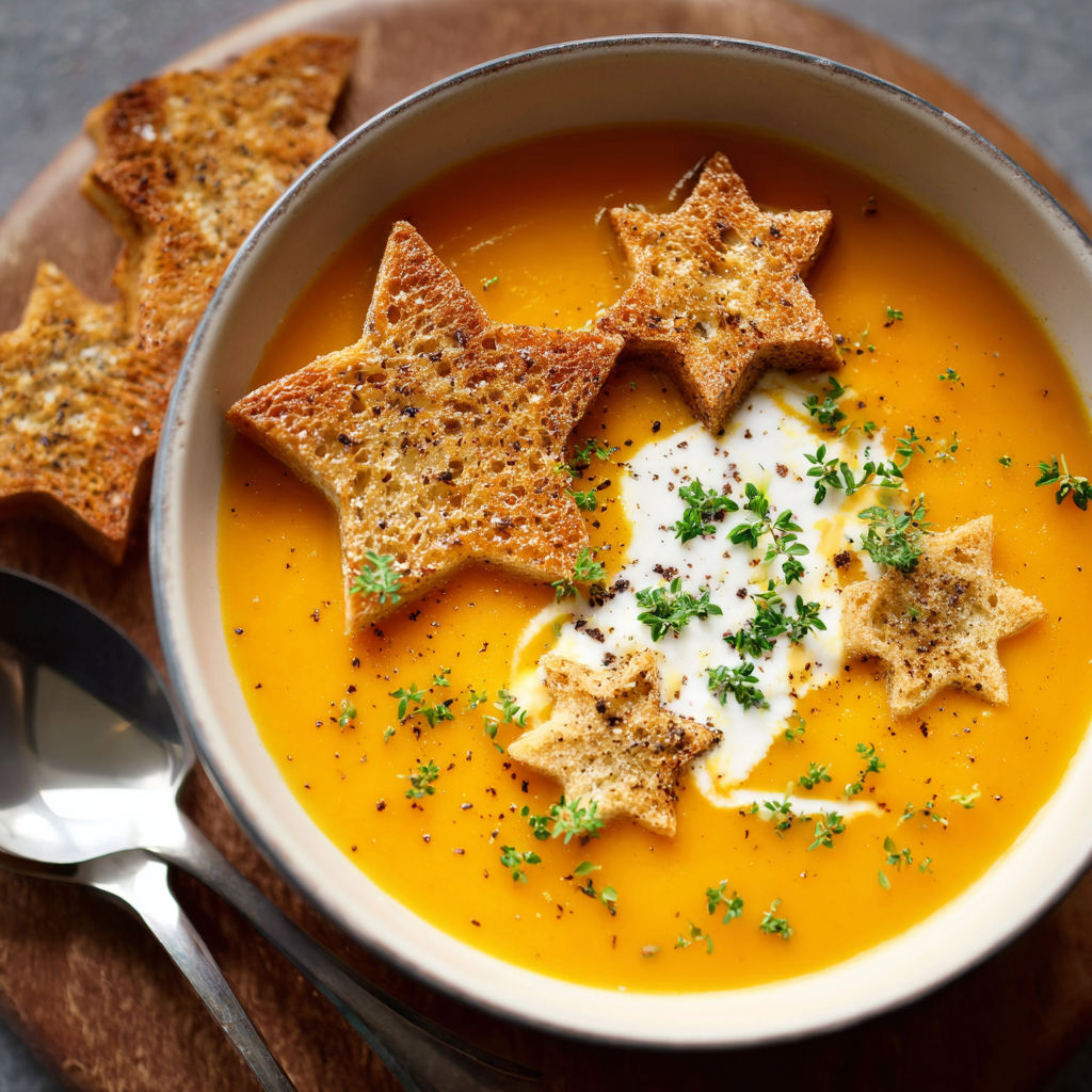 A bowl of soup with stars on top.