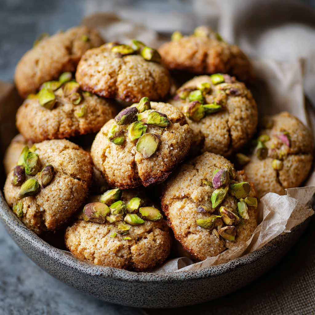 A bowl of cookies with almonds.