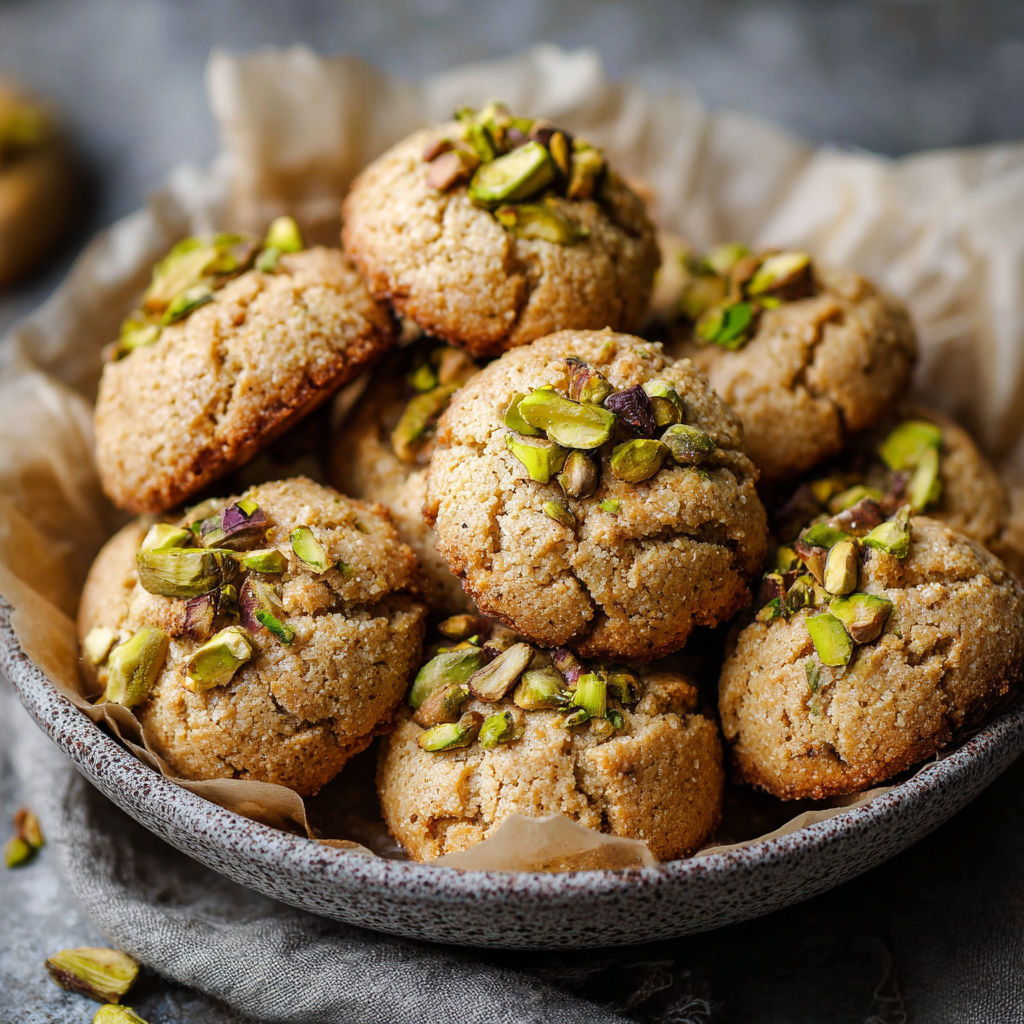 A bowl of cookies with almonds and pistachios.