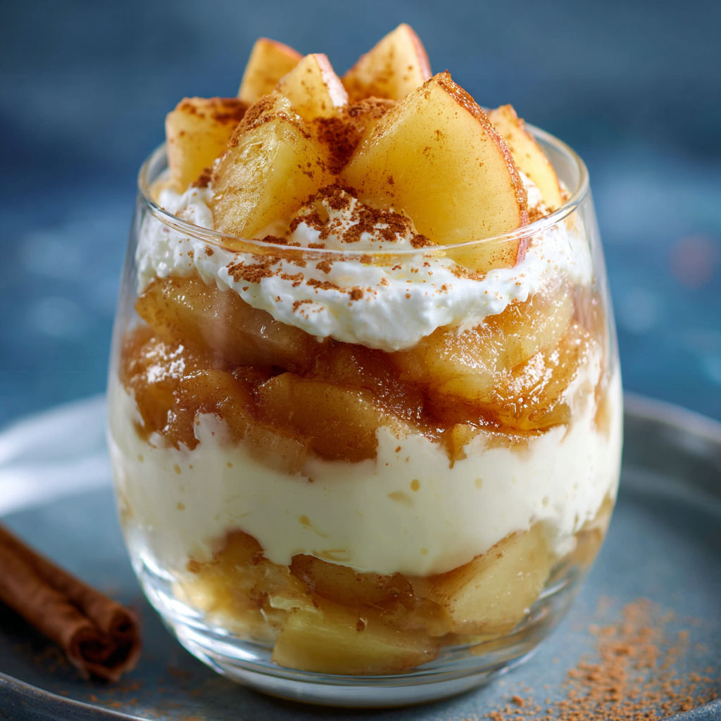 A glass of dessert with a spoon in it.