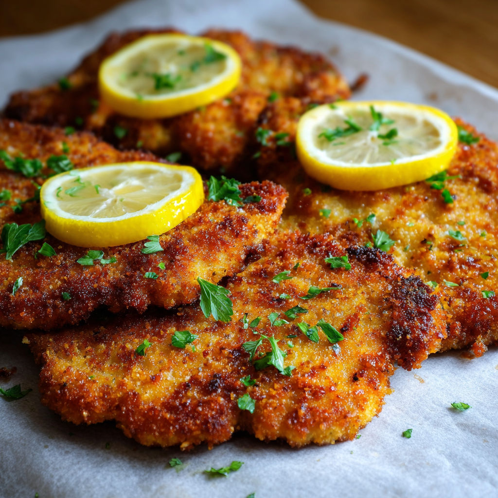 A plate of chicken with lemon slices on top.