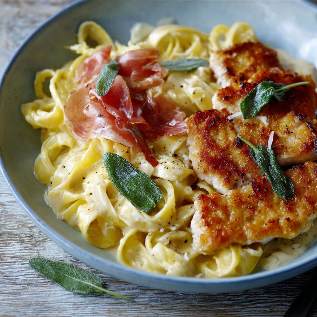 A bowl of pasta with meat and sauce.