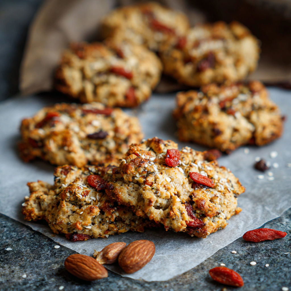 A plate of cookies with nuts and raisins.