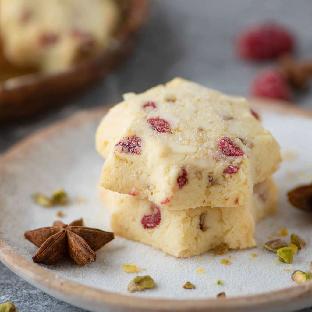 A plate of cake with red berries on top.