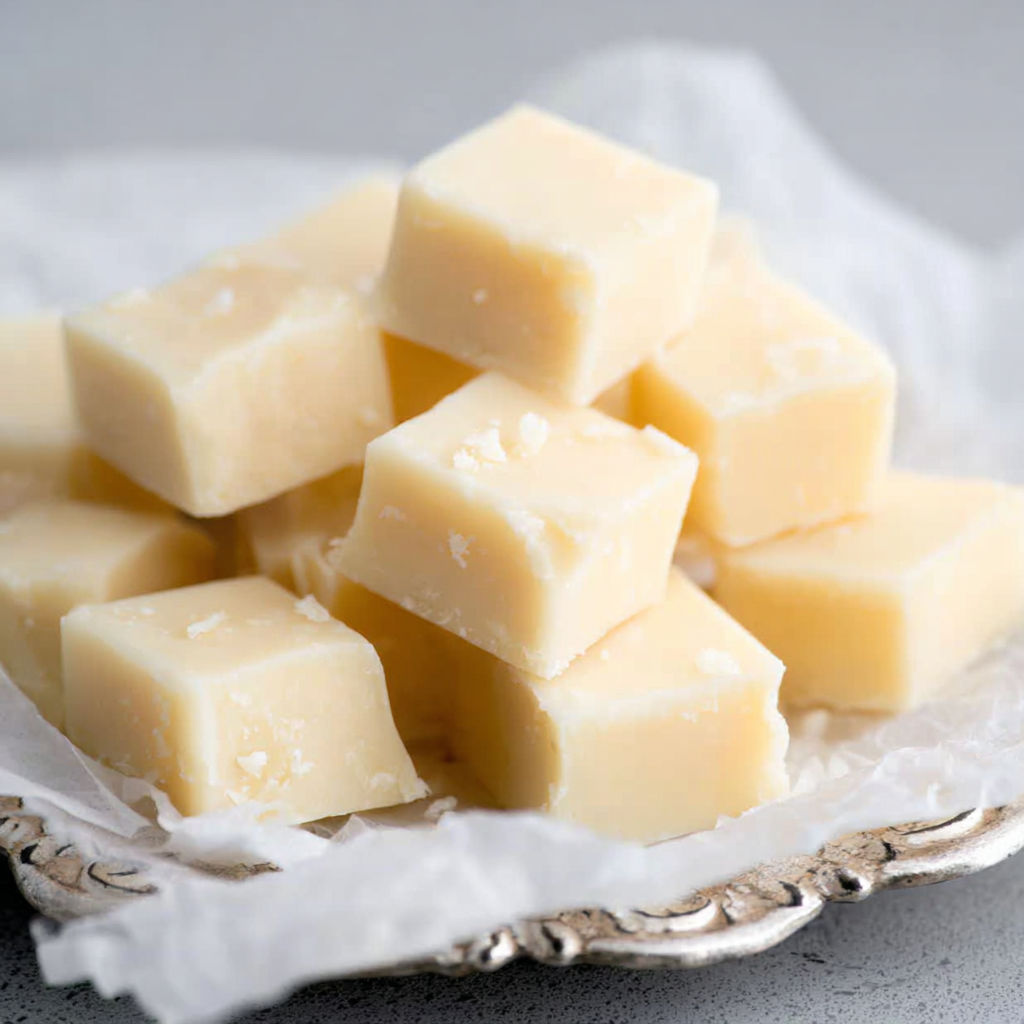 A plate of white cubes.