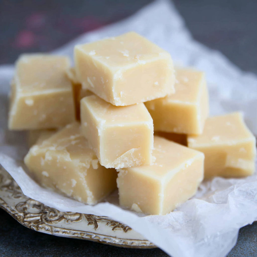 A stack of white squares on a plate.