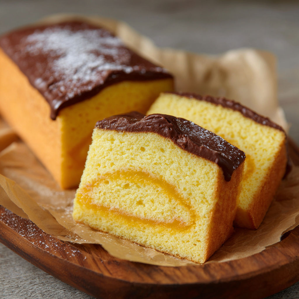A slice of cake with chocolate frosting.