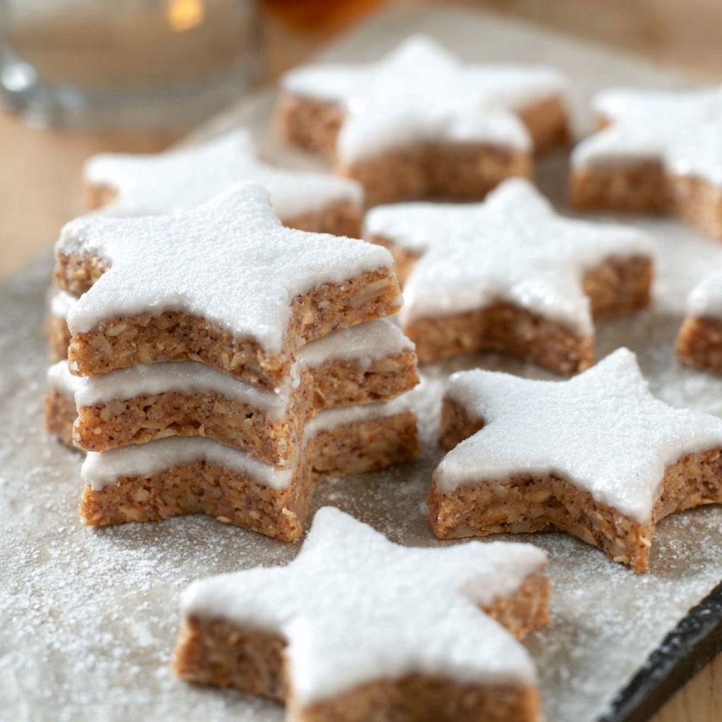 A plate of cookies with white icing and star shapes.