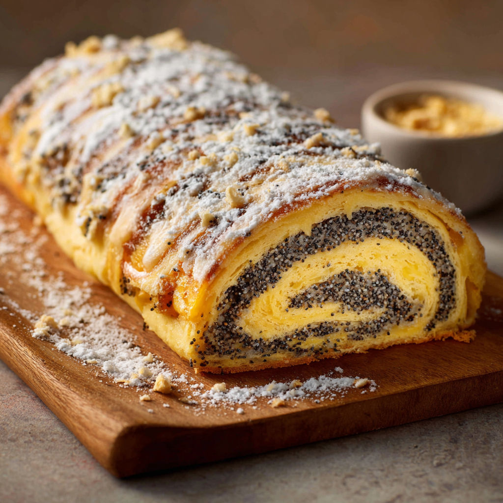 A pastry with a white powder on top.