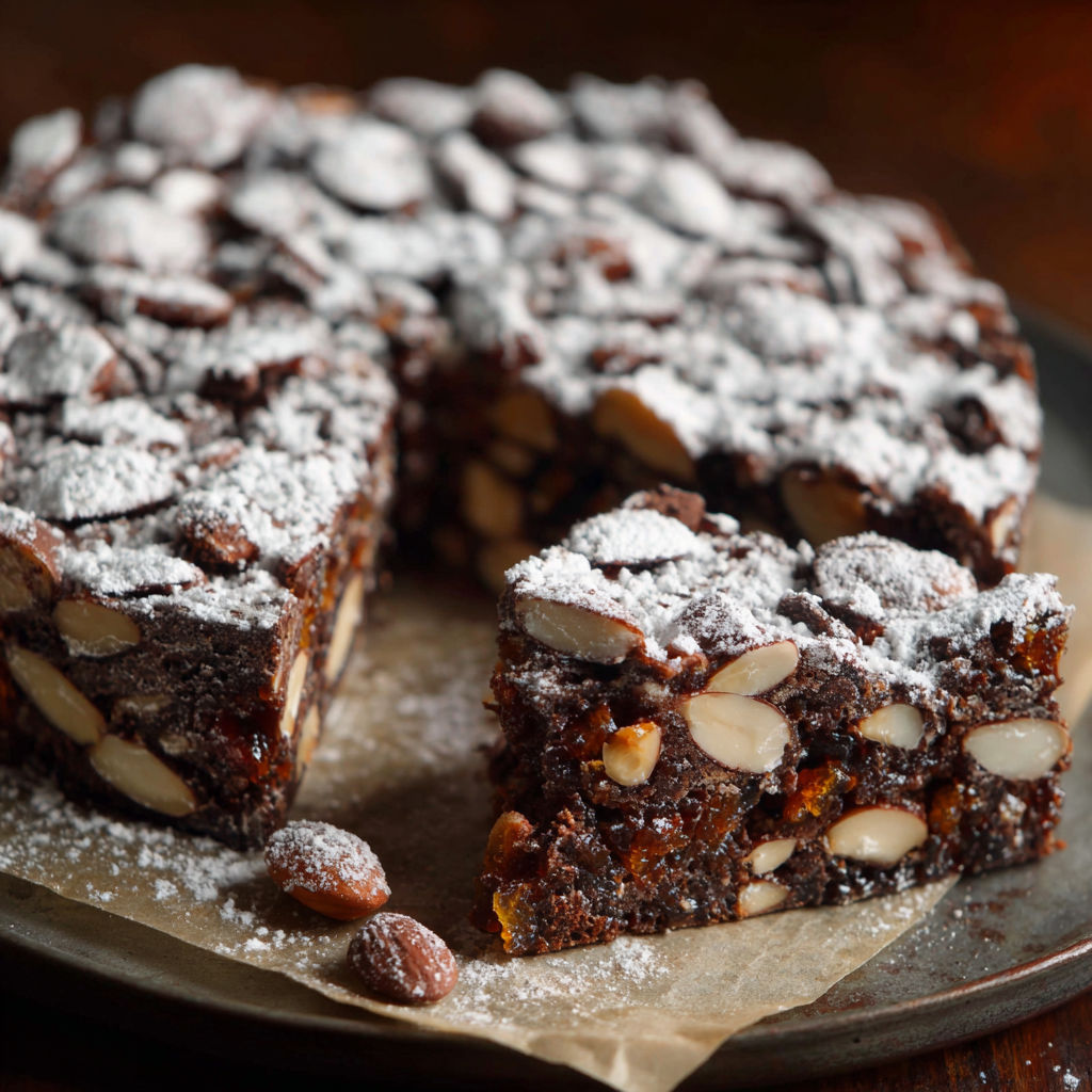A slice of panforte cake.