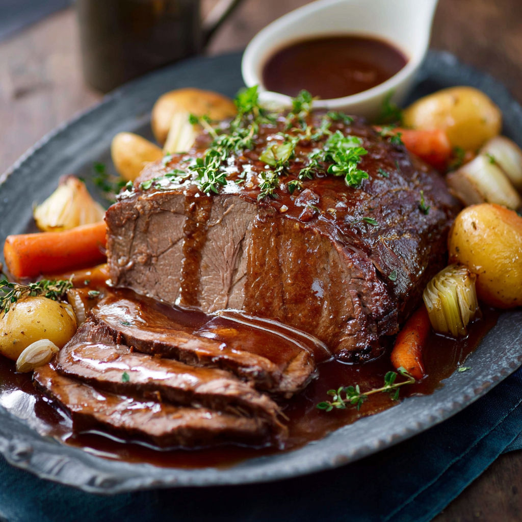 A plate of meat with potatoes and carrots.