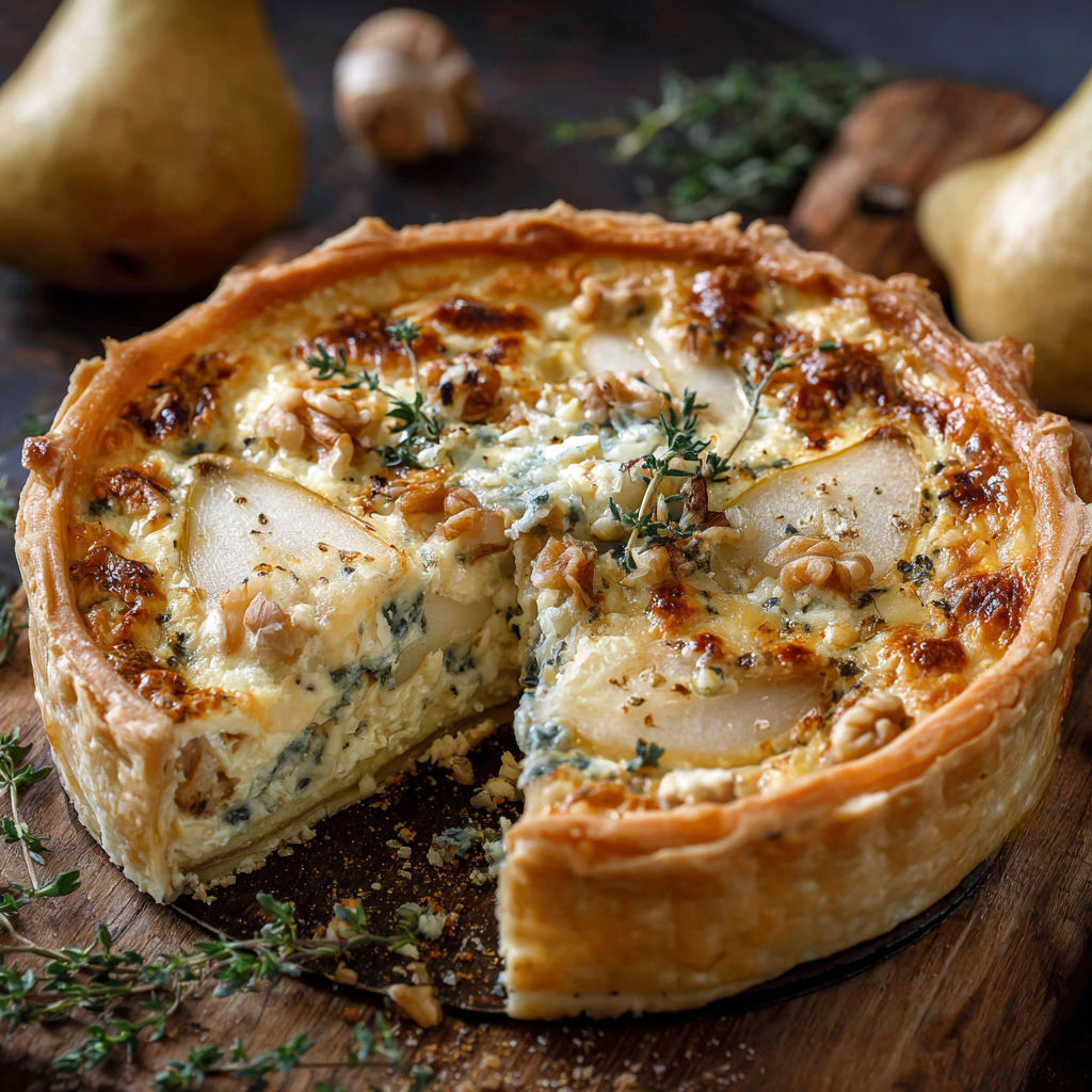 A slice of quiche with a blueberry topping.