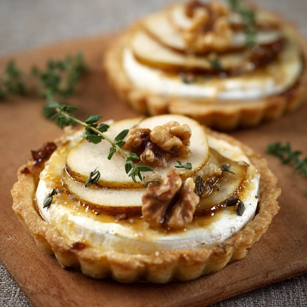A pastry with a walnut and a slice of apple on top.
