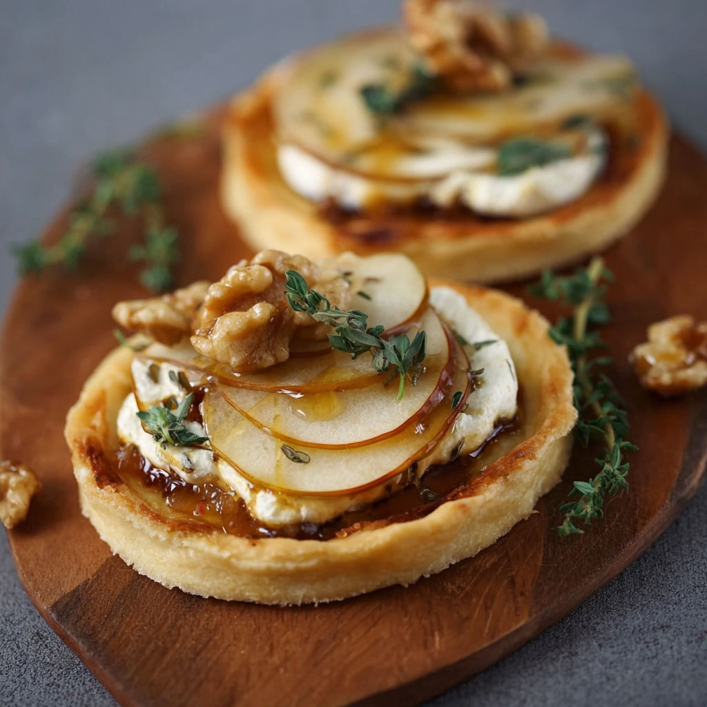 Two small pies with apples and walnuts.