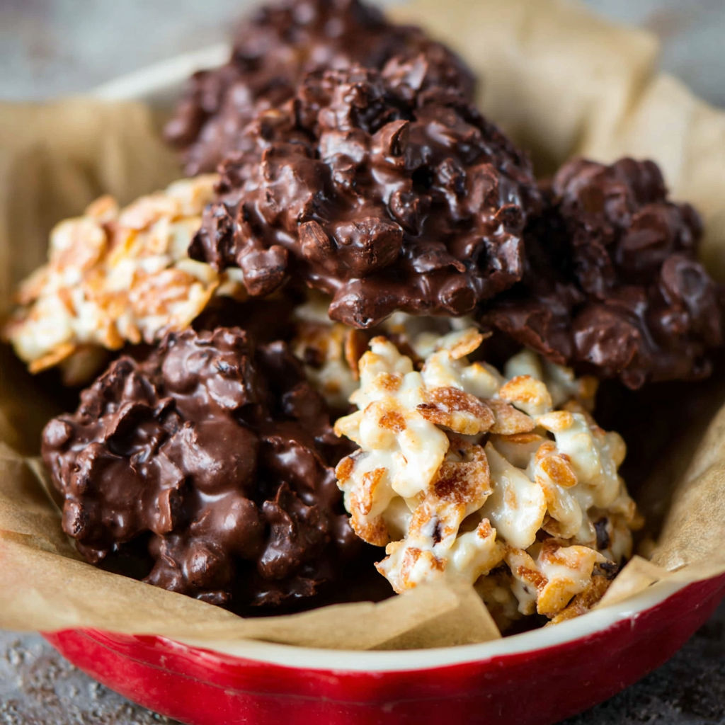 A bowl of chocolate covered marshmallows.