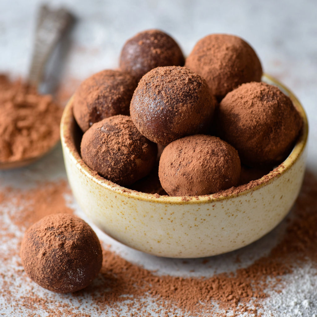 A bowl of chocolate balls.