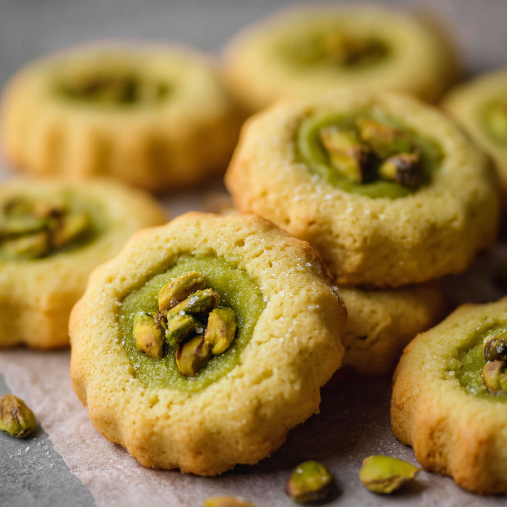 A close up of a cookie with a green filling.