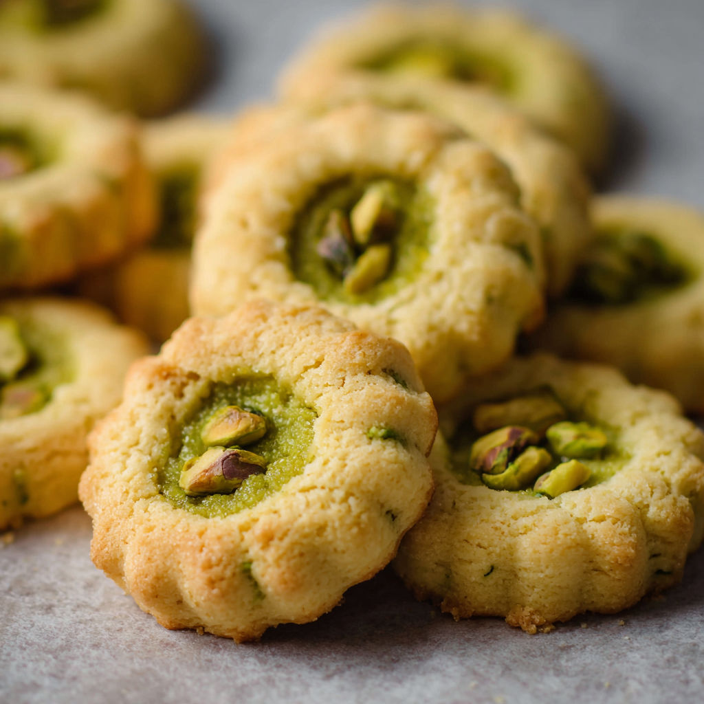 A cookie with a green center.