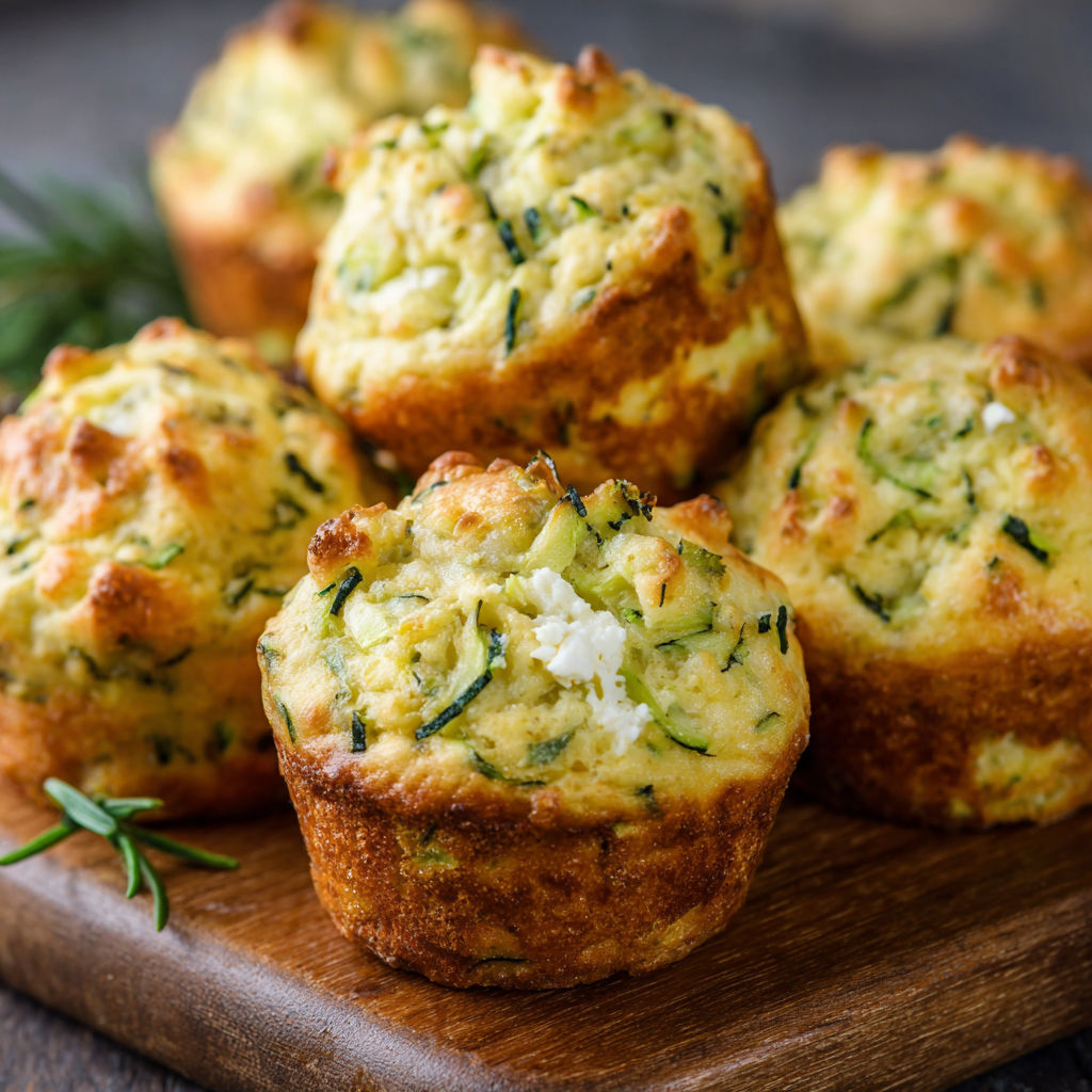 A stack of zucchini muffins on a wooden table.