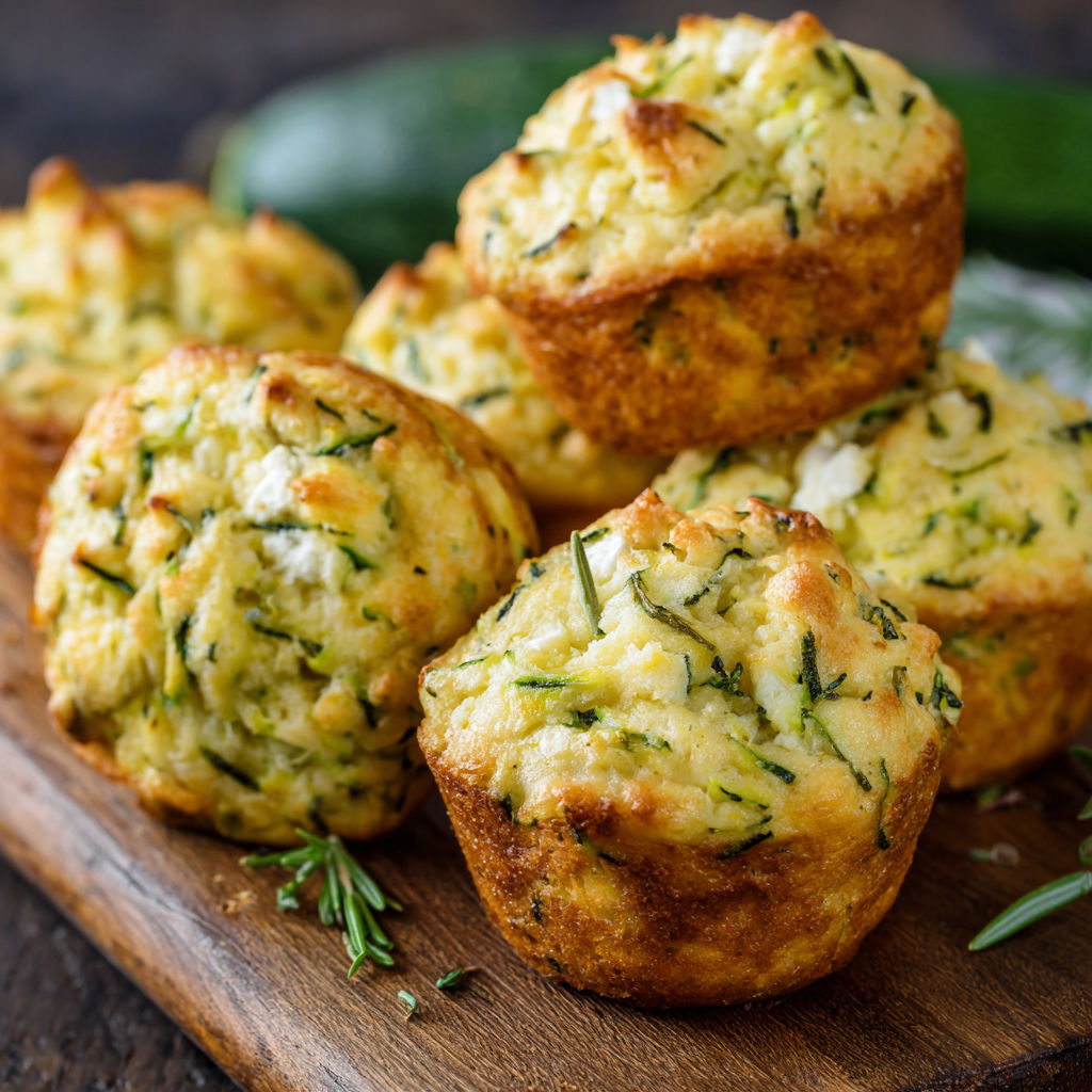 A wooden cutting board with a stack of zucchini muffins.