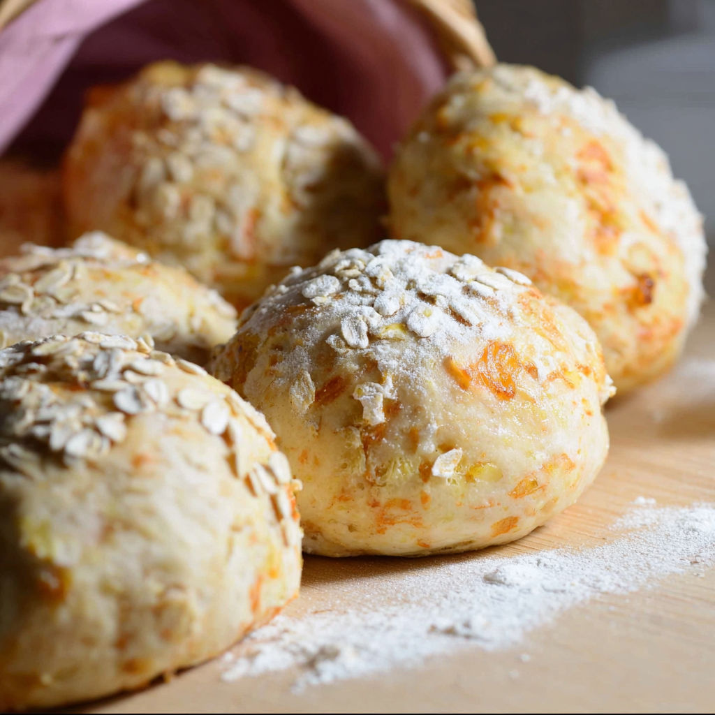 A pile of bread with seeds on top.