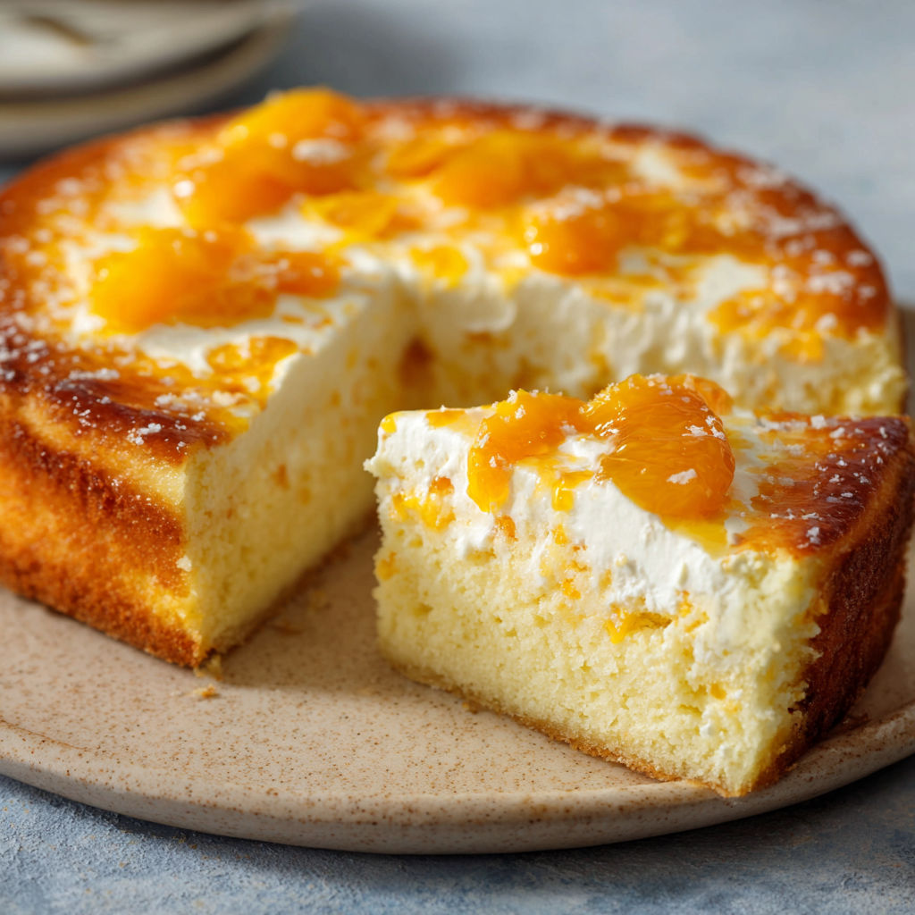 A slice of orange cake with white frosting.