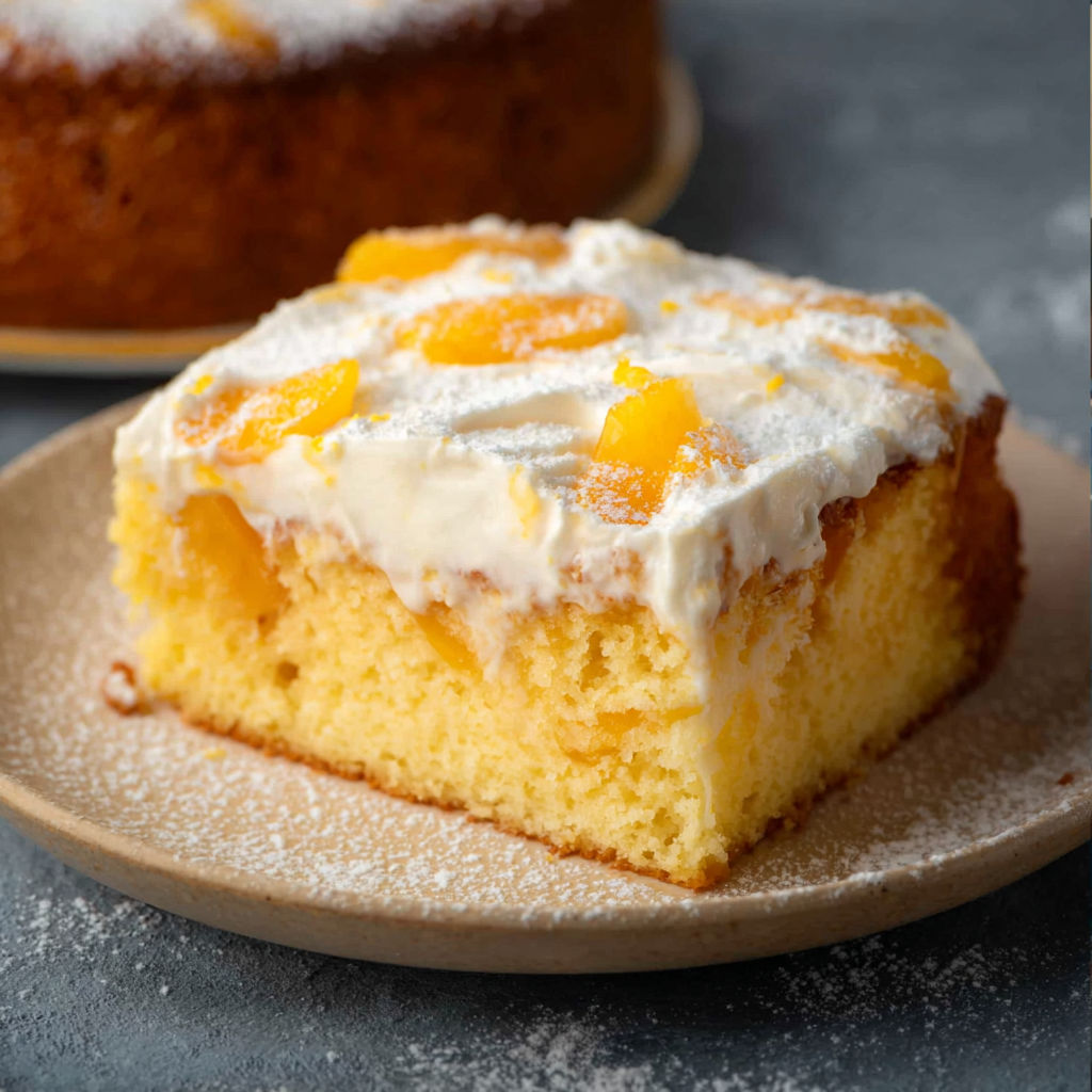 A slice of cake with white icing and orange slices.