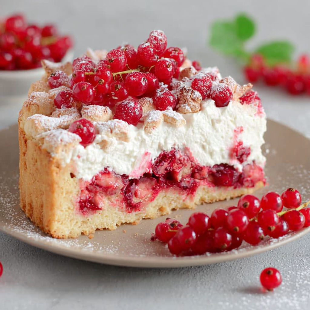 A slice of cake with berries on top.