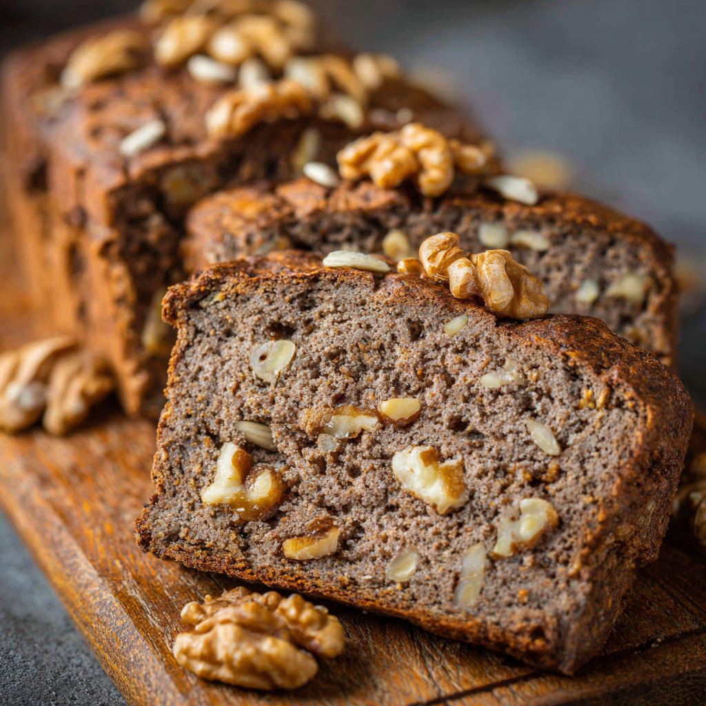 A slice of bread with nuts on top.