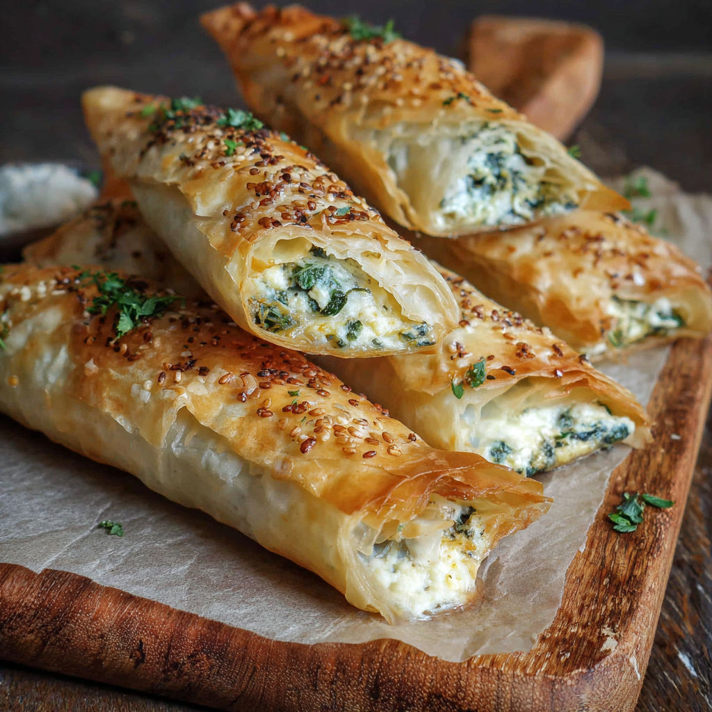 A plate of börek with cheese and spinach.