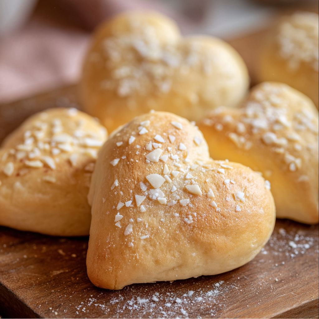 A plate of heart-shaped bread rolls.