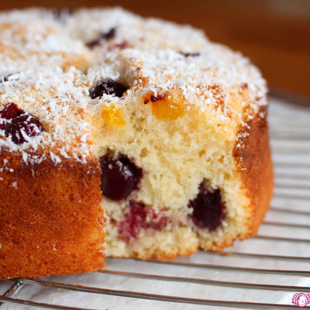 A slice of buttermilk cake with berries.