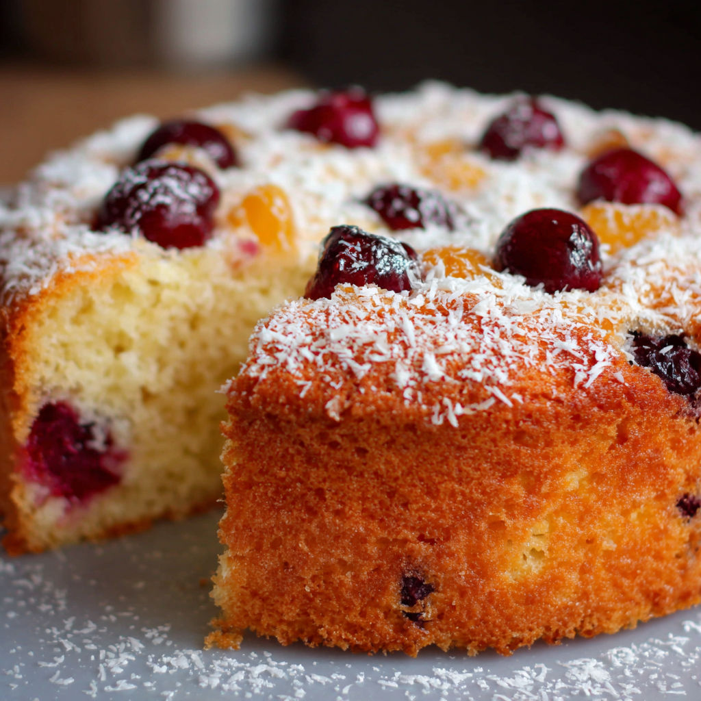 A slice of cake with white powdered sugar on top.