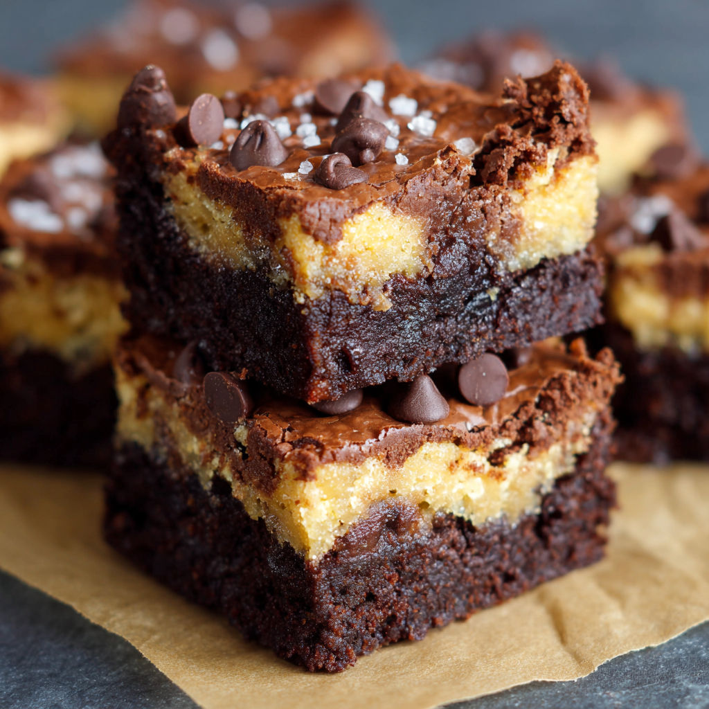 A close up of a chocolate brownie with chocolate chips.