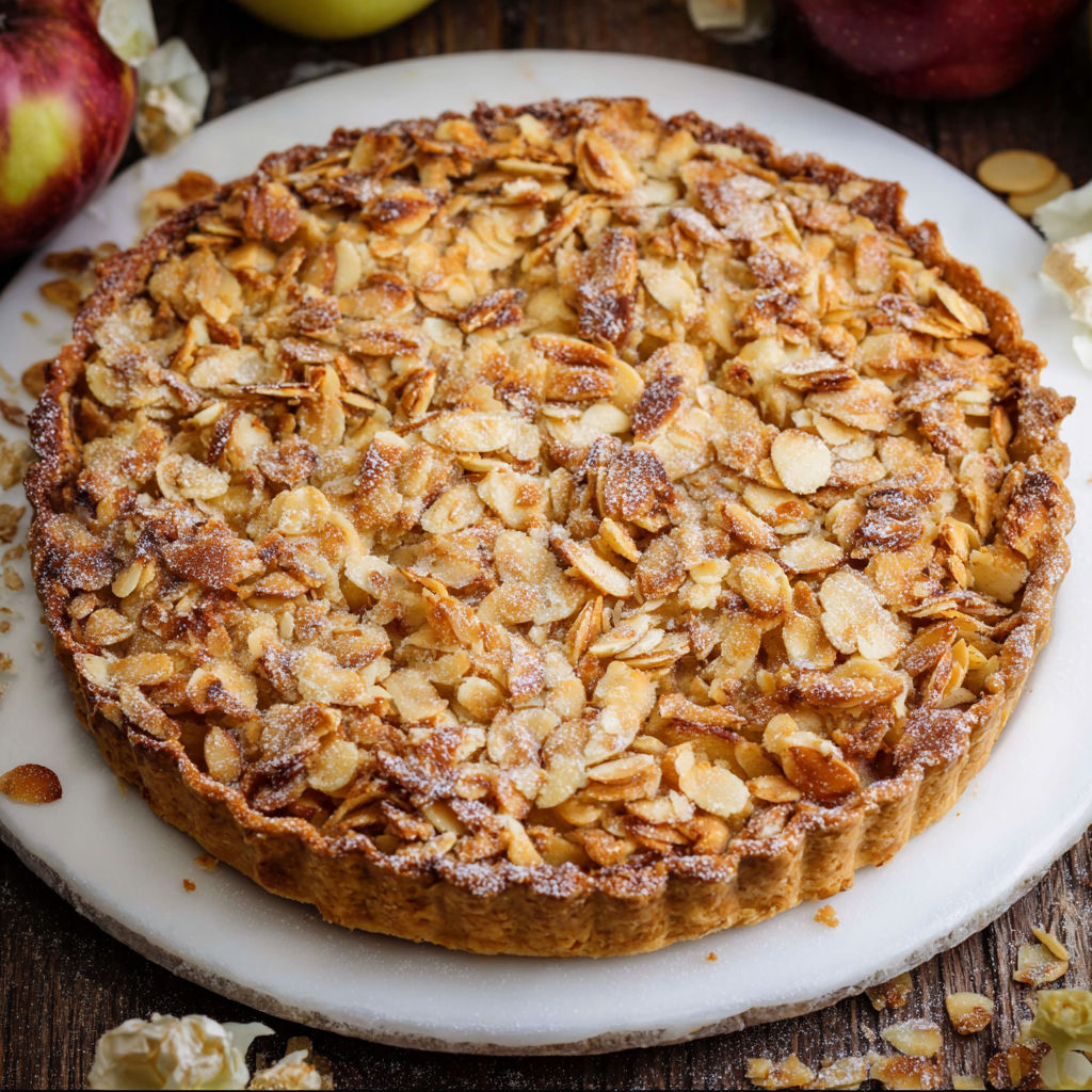 A slice of apple pie on a white plate.