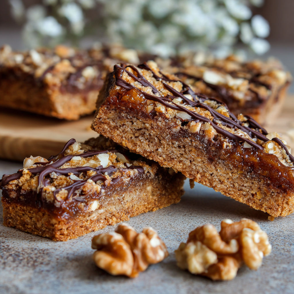 A close up of a piece of cake with chocolate and walnuts.
